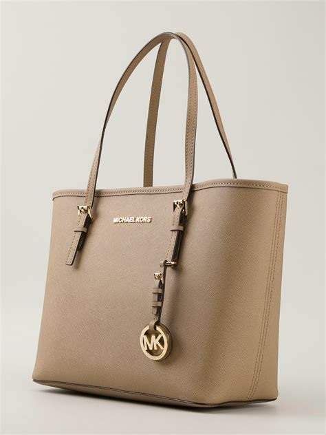 michael kors brown jet set logo tote bag